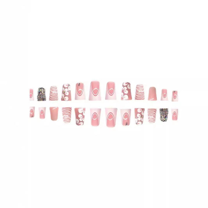 Decorative Press-On Nail Set with Rhinestone Accents Bowlift