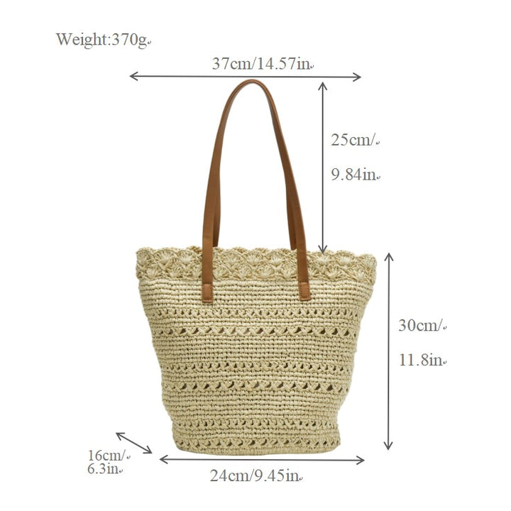 Beach bag with handcrafted crochet pattern and leather handles Bowlift