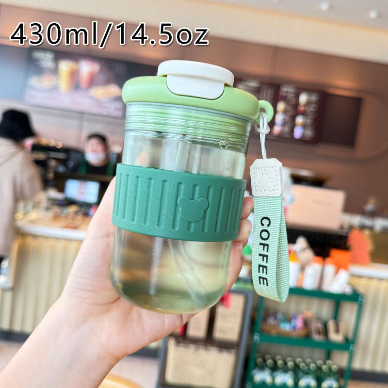 Women insulated drinking bottle with non-slip silicone ring and integrated straw Bowlift