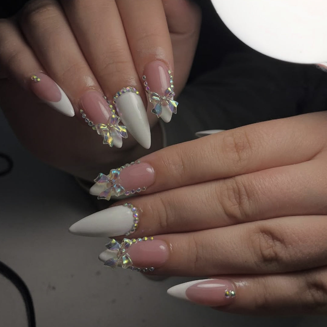 Elegant Stiletto Nail Art Set with Gem Accents Bowlift