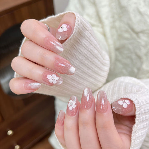 Decorative Press-On Nail Extensions with Floral Design Bowlift