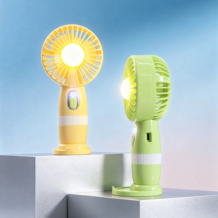 Portable hand fan with LED lighting and multiple speed control Bowlift