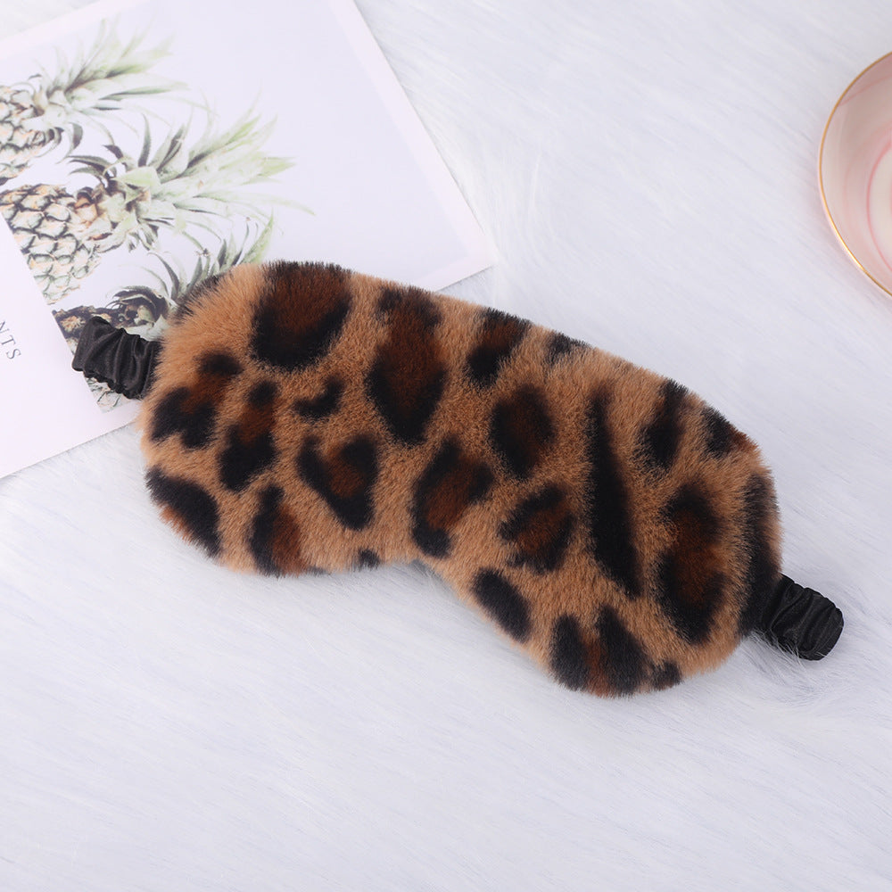 Women's luxury faux fur sleep mask with leopard print, extra soft padding and elastic comfort band Bowlift