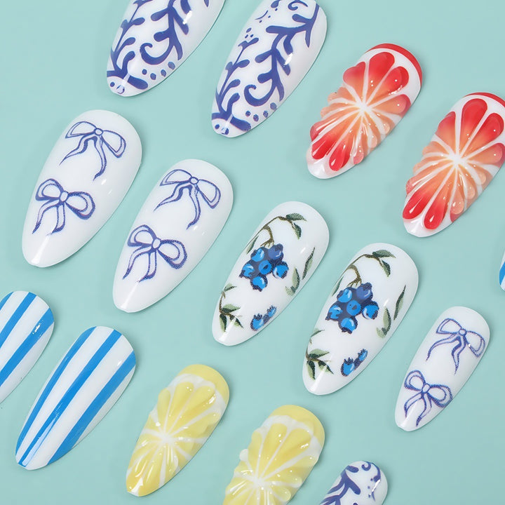 Artificial Nail Set with Handcrafted Floral and Graphic Designs Bowlift