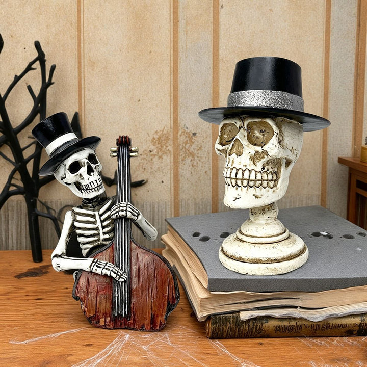 Stylish skeleton figure with top hat and black rose Bowlift