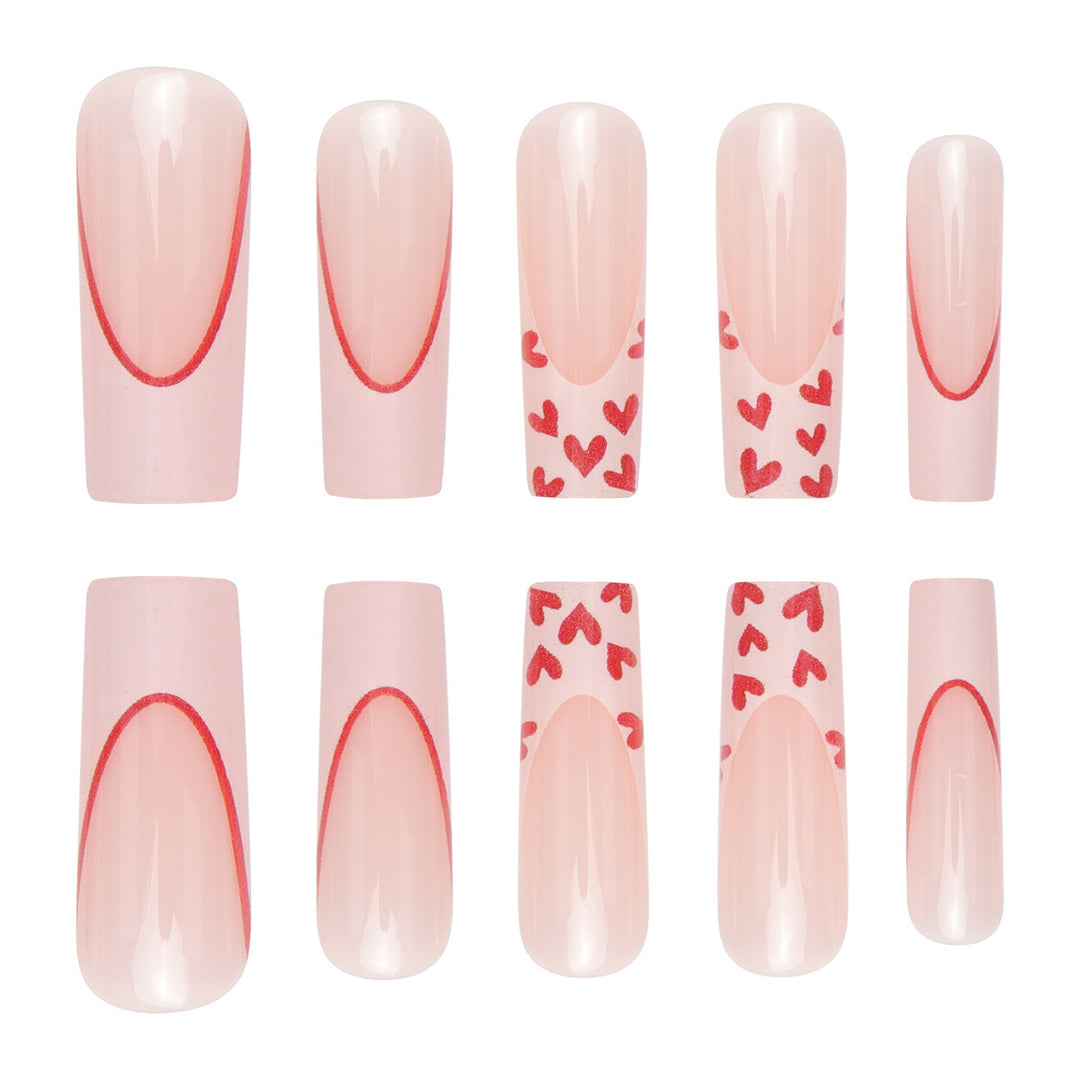 Romantic Heart-Accent Press-On Nail Set Bowlift