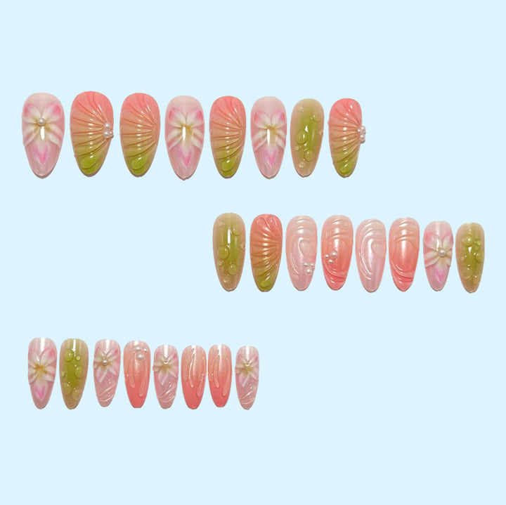 Artificial nails with 3D flower and pearl decorations Bowlift
