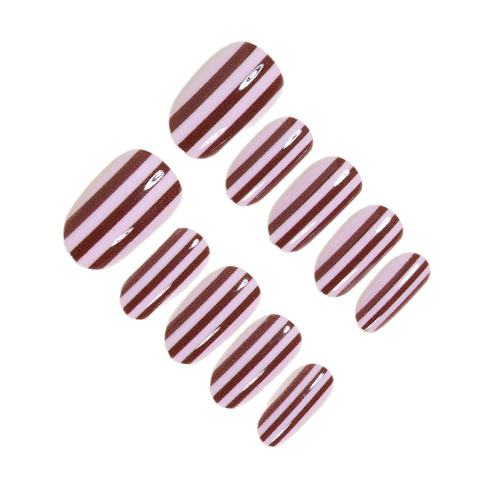 Elegant Striped Almond Press-On Nails Bowlift