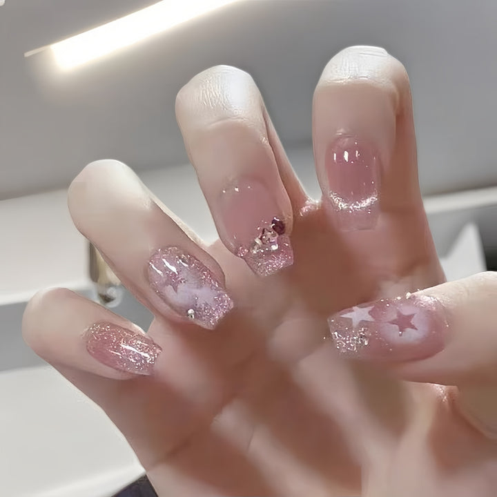 Artificial nails with playful animal motif and elegant French tip design Bowlift