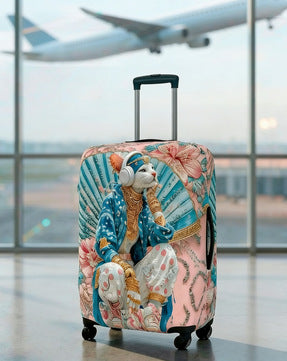Unisex expandable suitcase cover with cat pattern, elastic protective material and zipper Bowlift