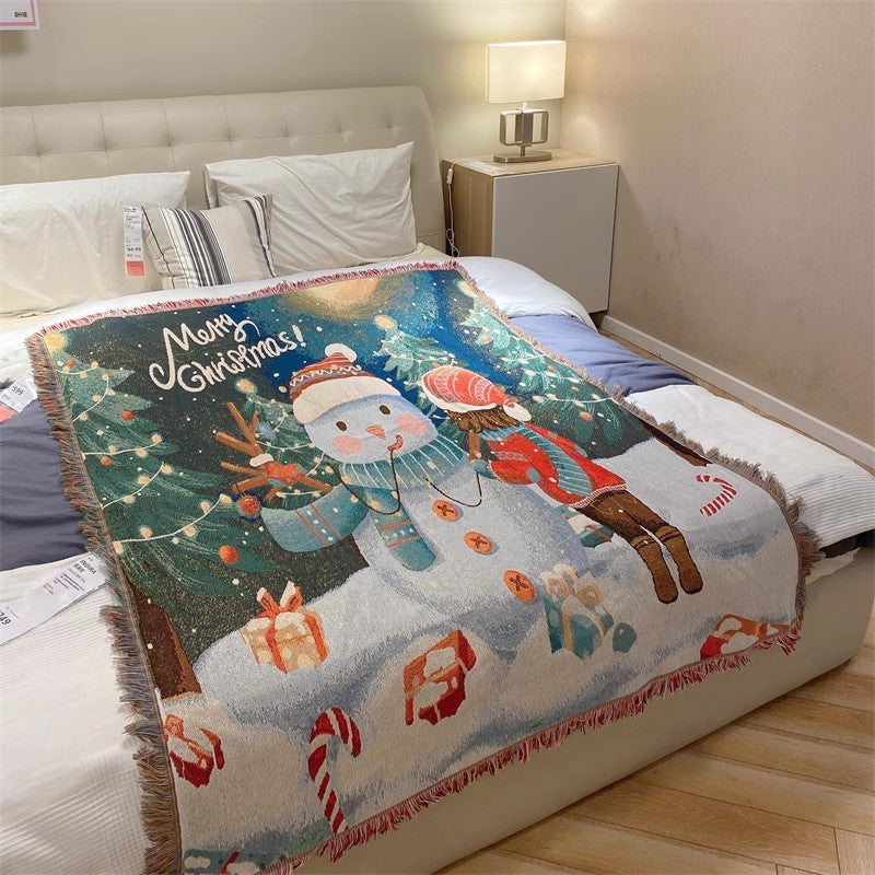 Festive Christmas-Themed Tapestry Throw Blanket