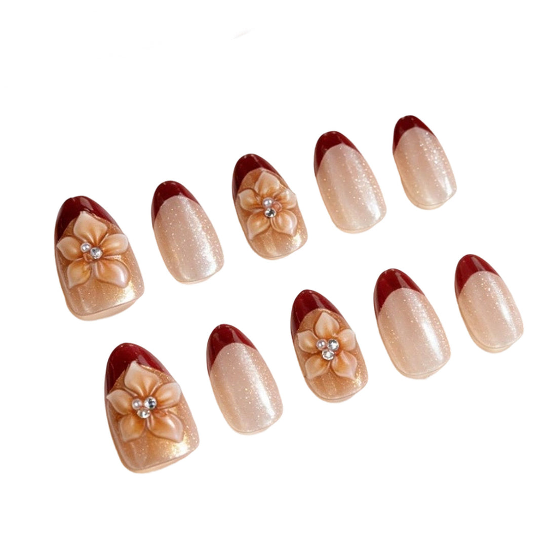 Decorative Press-On Nail Set with Floral Accents Bowlift 1787225159