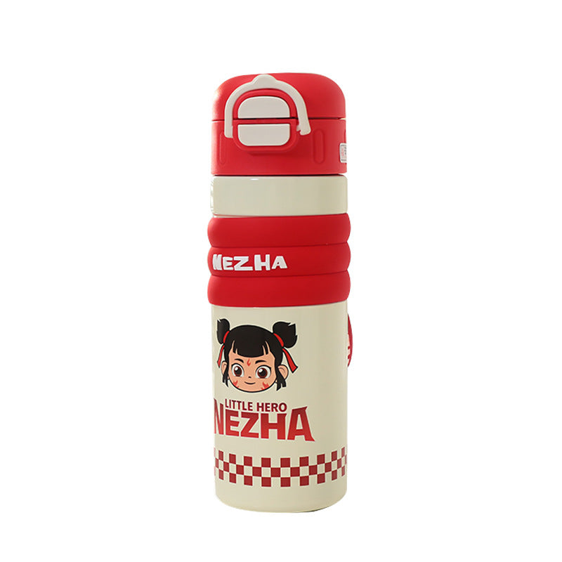Insulated drinking bottle with a cute character design and practical carrying strap Bowlift