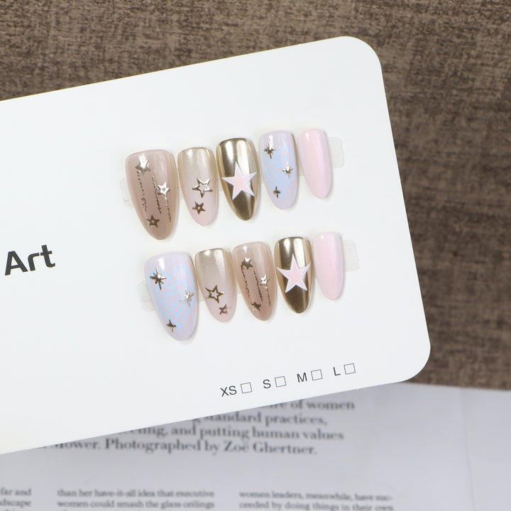 Artistic Star-Themed Press-On Nail Art Bowlift