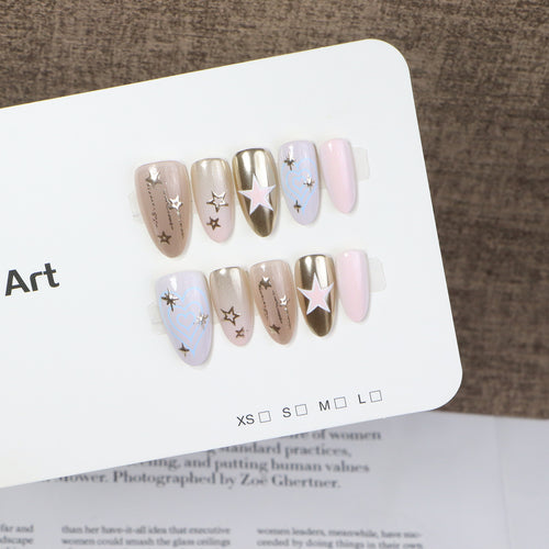 Artistic Star-Themed Press-On Nail Art Bowlift