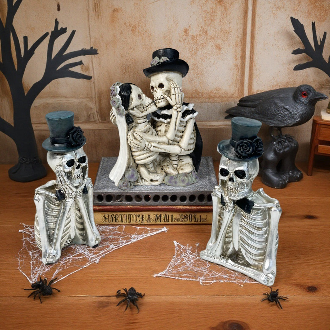 Stylish skeleton figure with top hat and black rose Bowlift