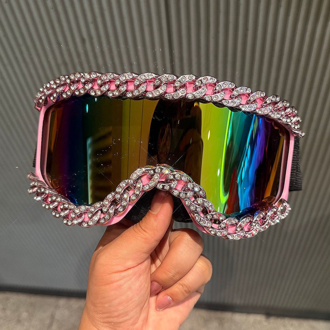 Ladies sporty elegant ski goggles with rhinestone decorated frame Bowlift