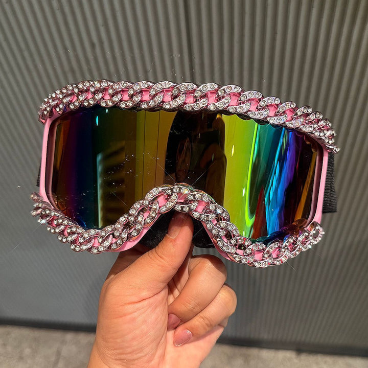 Ladies sporty elegant ski goggles with rhinestone decorated frame Bowlift