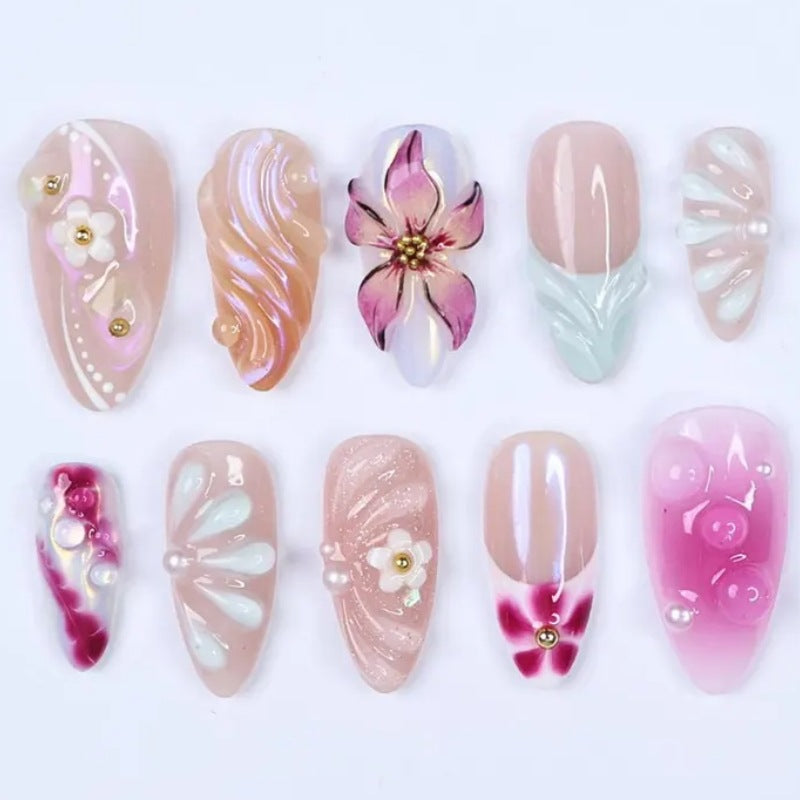 Nature-Themed Artistic Press-On Nail Set Bowlift