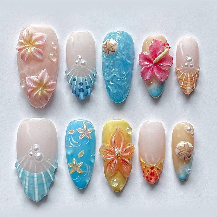 Elegant artificial nail set with floral details and glitter accents Bowlift