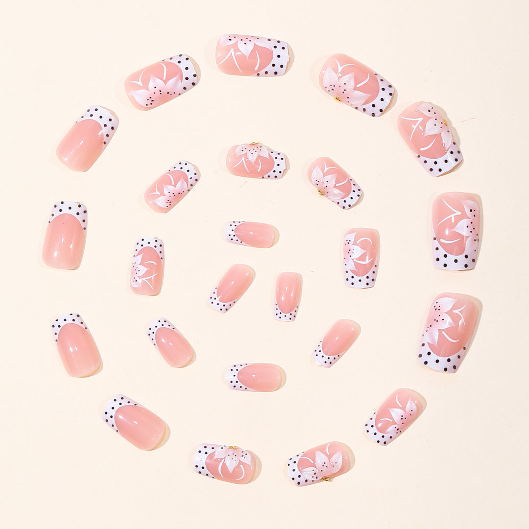 Floral French Tip Acrylic Nail Art Bowlift