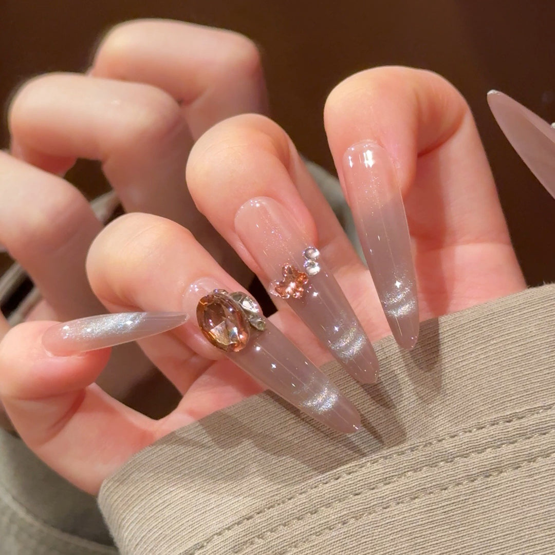 Elegant Stiletto Press-On Nails with Rhinestones Bowlift