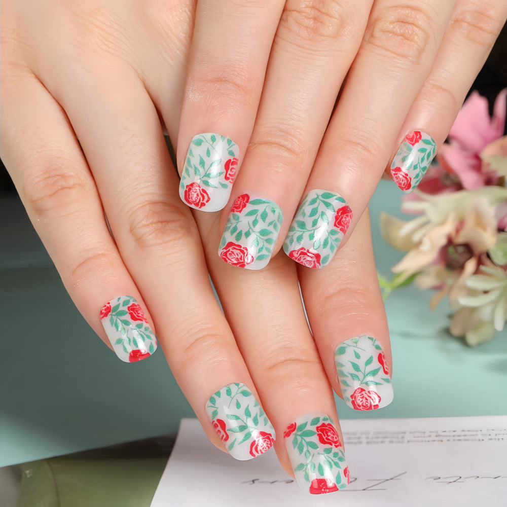 Artificial nails with romantic rose pattern Bowlift