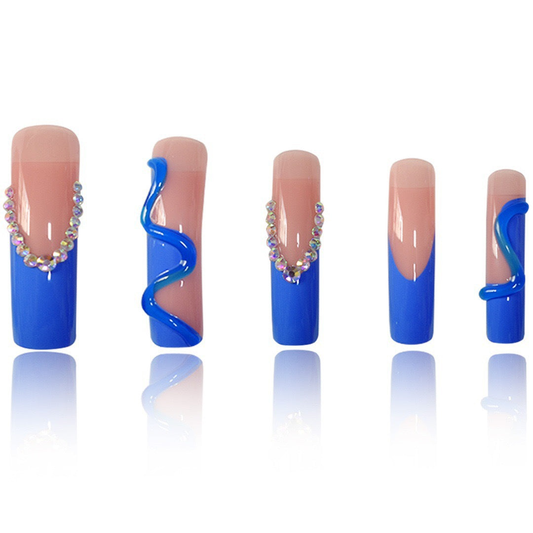 Creative Stiletto Nail Enhancements with Aqua-Gem Accents Bowlift