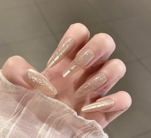 Glamorous Press-On Nail Set with Decorative Gemstone Accents Bowlift