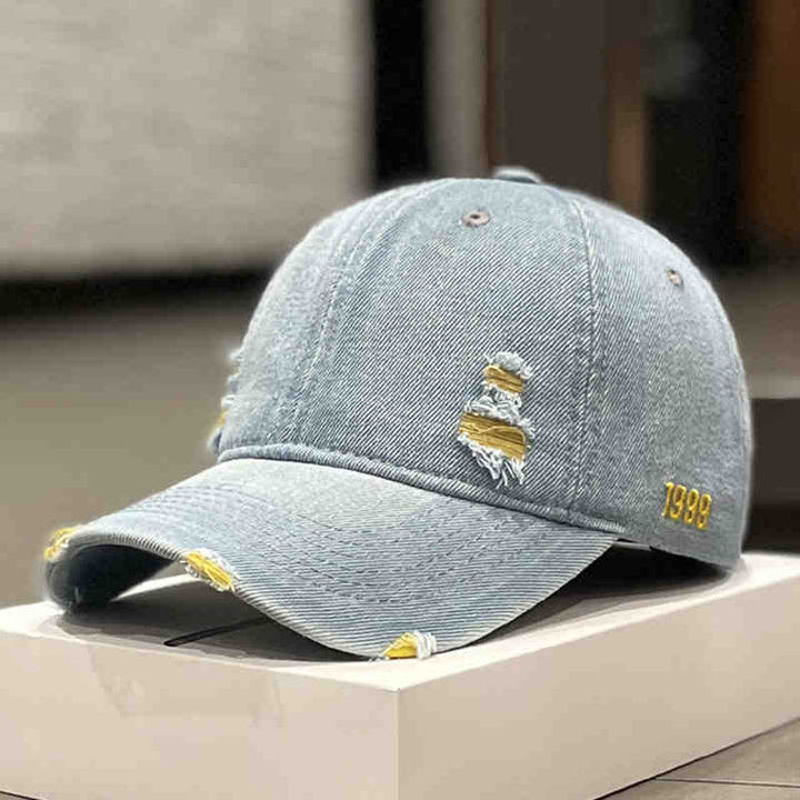 Unisex Distressed Denim Baseball Cap Bowlift