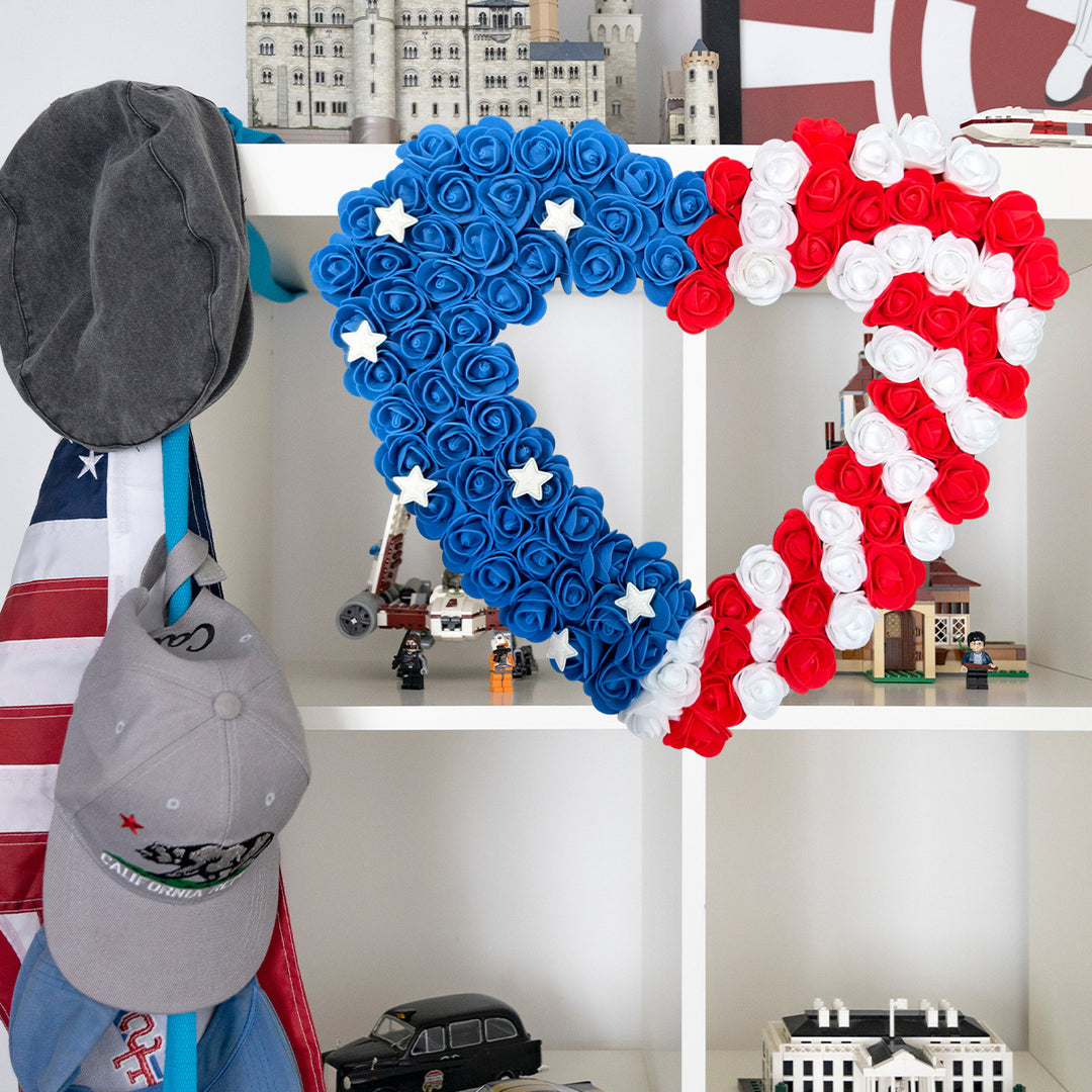 Unisex nan patriotic pom pom front door wreath with star embellishments Bowlift
