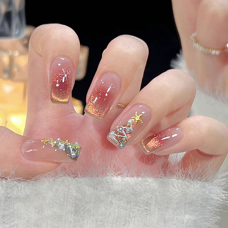 Artificial nail set with festive Christmas motifs and glitter applications Bowlift