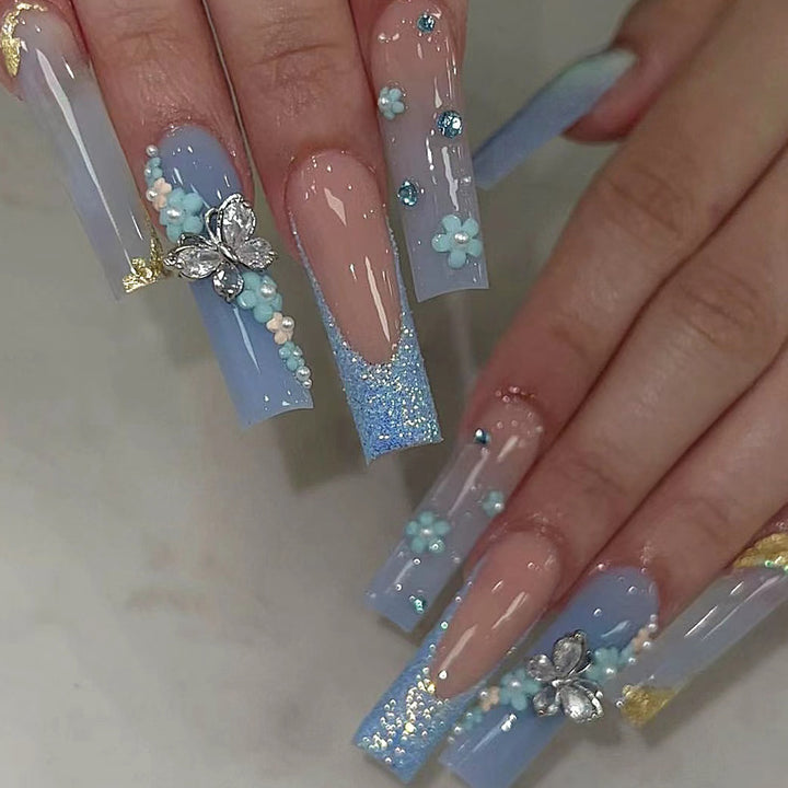 Decorative Floral and Gem-Accented Press-On Nails Bowlift