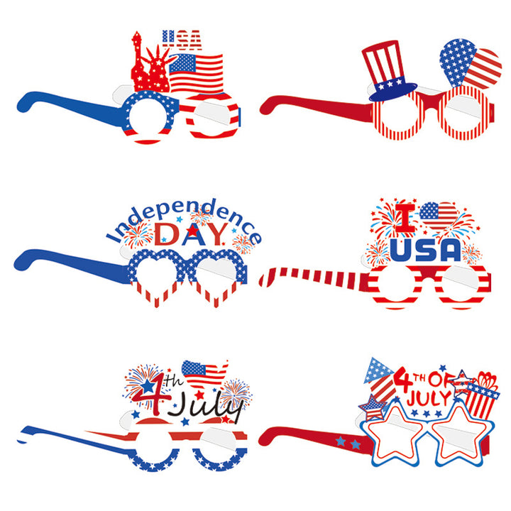Unisex nan novelty patriotic party glasses assortment with themed foam toppers and mixed star and heart lens shapes Bowlift