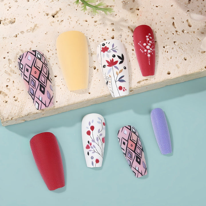 Artificial Nails Set with Floral and Geometric Patterns Bowlift