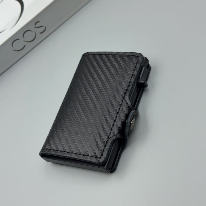 Carbon-Texture RFID Blocking Slim Card Wallet with Belt Clip Bowlift