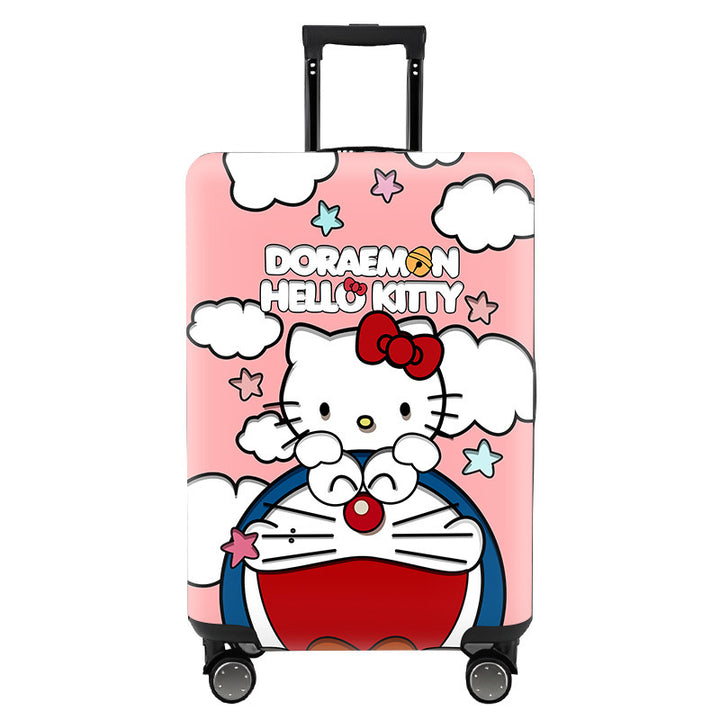 Unisex nan elastic motif suitcase cover made of stretchable polyester with handle and wheel openings Bowlift