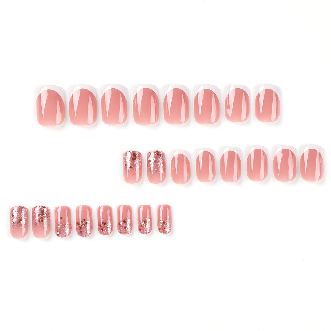 Artful Nail Art with Elegant Glitter and French Tip Accents Bowlift