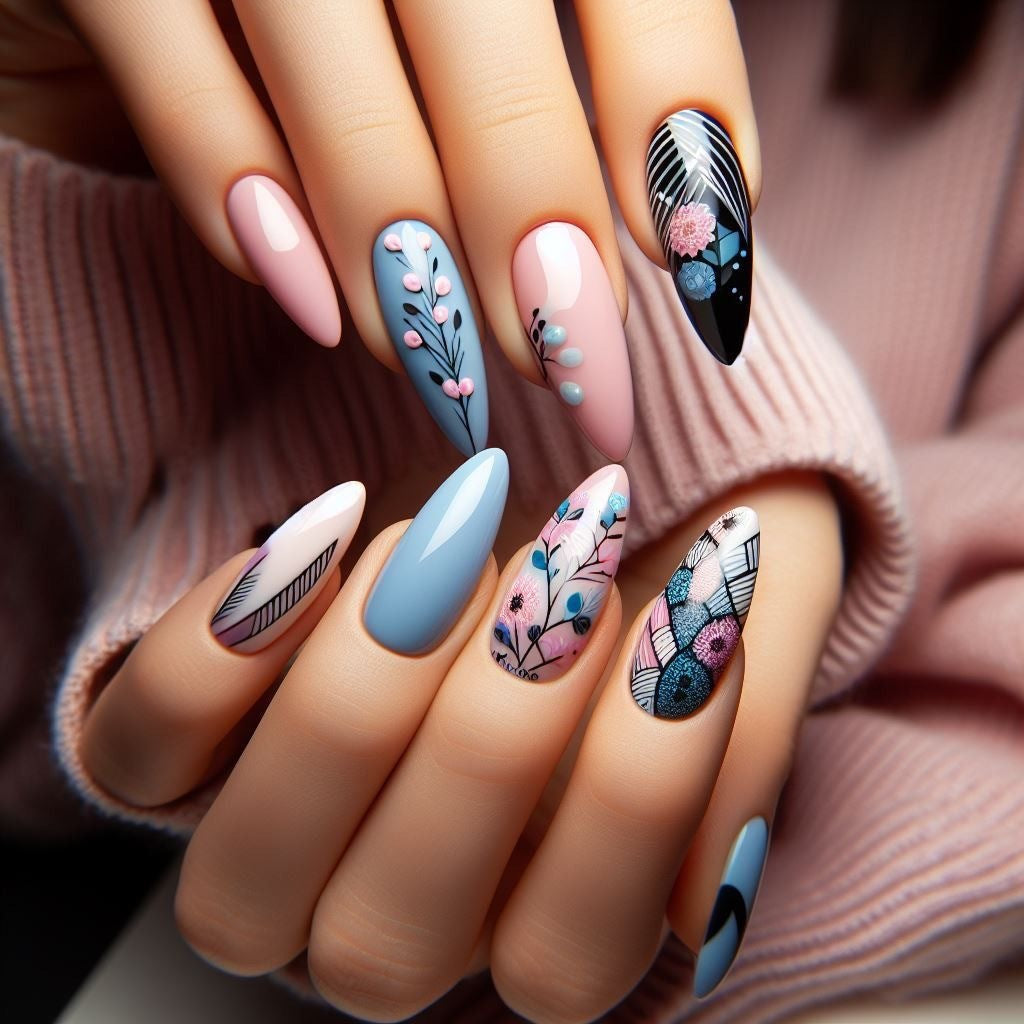 Artificial nails with floral accents Bowlift