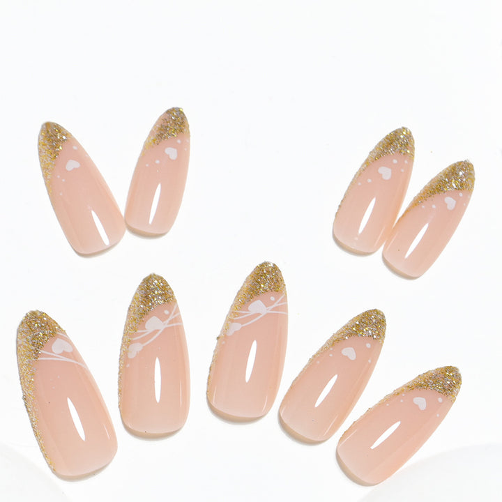 Glitter-Accent Almond-Shape Press-On Nail Set Bowlift