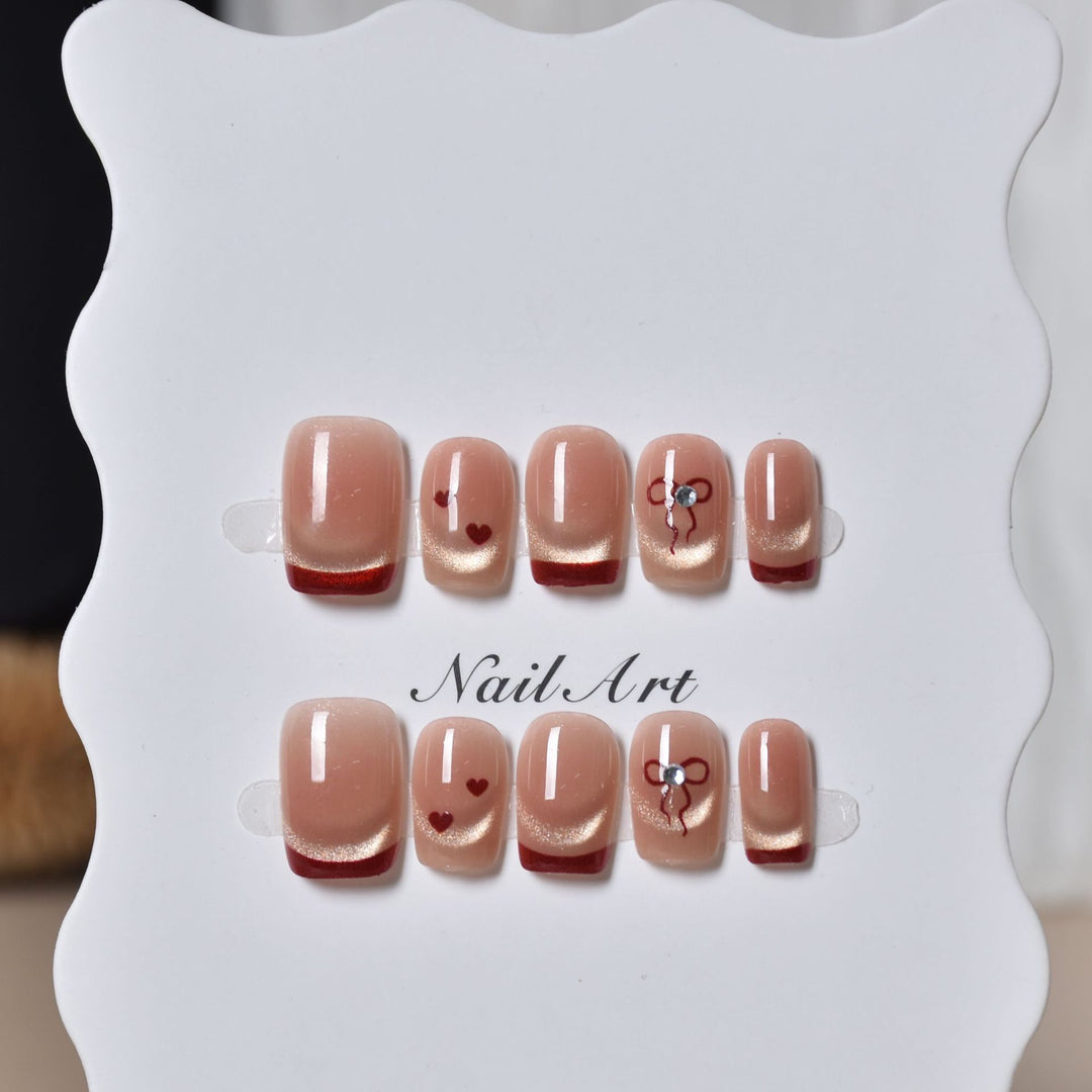 Artistic Heart-Themed Press-On Nail Art Bowlift
