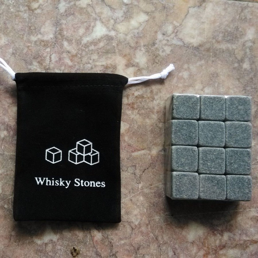 Reusable Whiskey Chilling Stone Cubes with Velvet Drawstring Pouch Bowlift