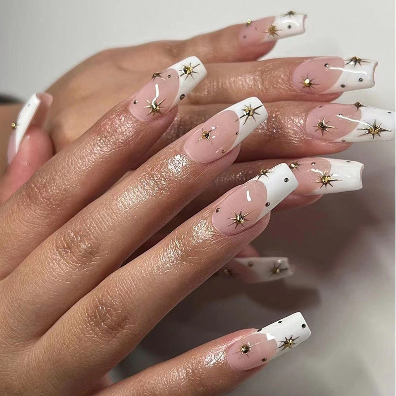 Elegant Gel Nails with Sparkling Star Decorations Bowlift
