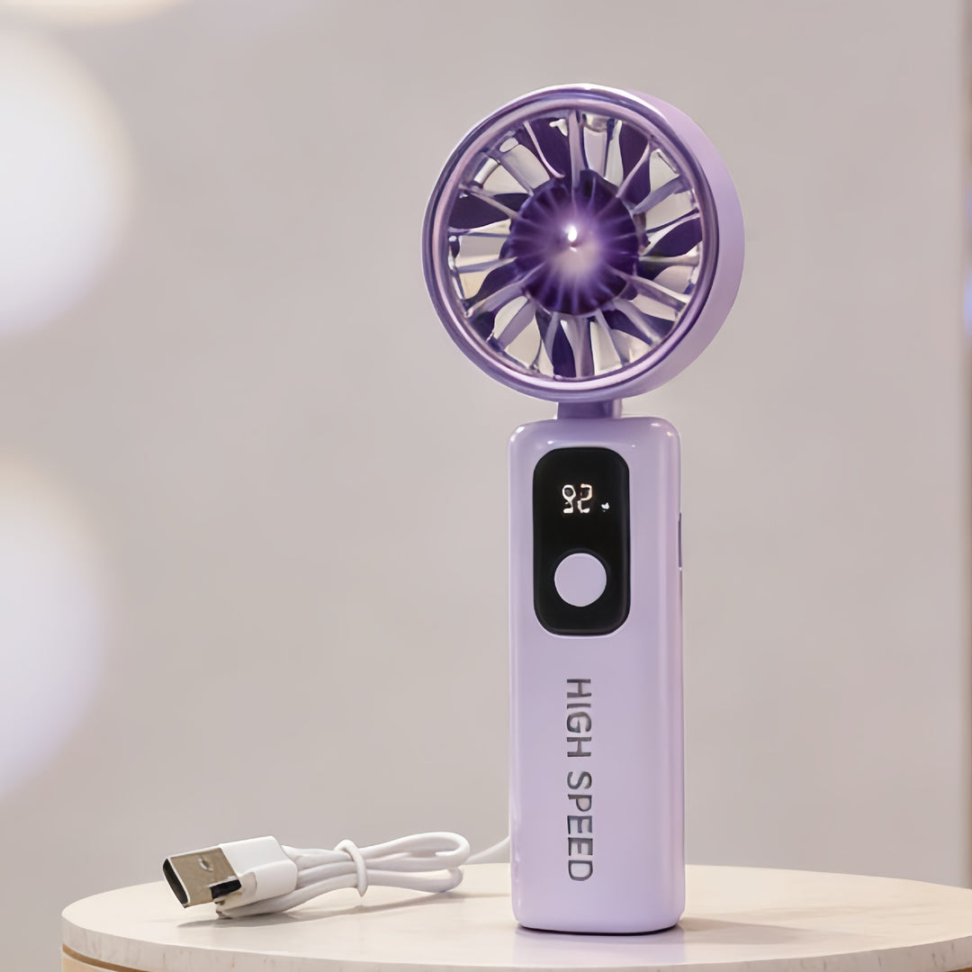 Ladies Portable Mini Fan with Digital Temperature Display Bowlift