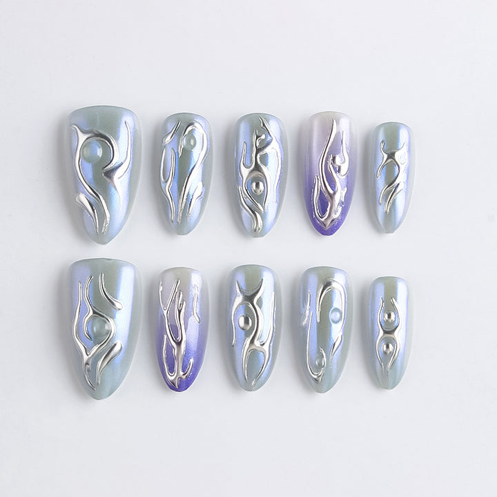 Artistic Press-On Nails with 3D Design Bowlift