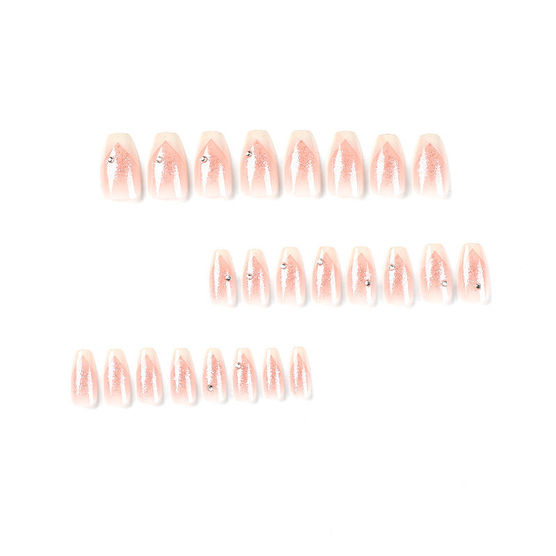 Elegant Artificial Nails with Glitter and Romantic French Tip Bowlift