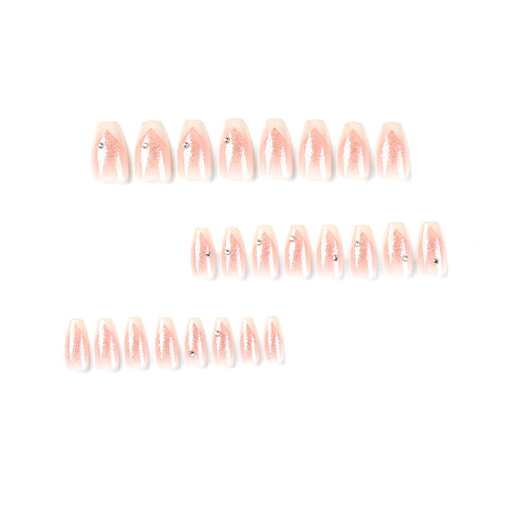 Elegant Artificial Nails with Glitter and Romantic French Tip Bowlift
