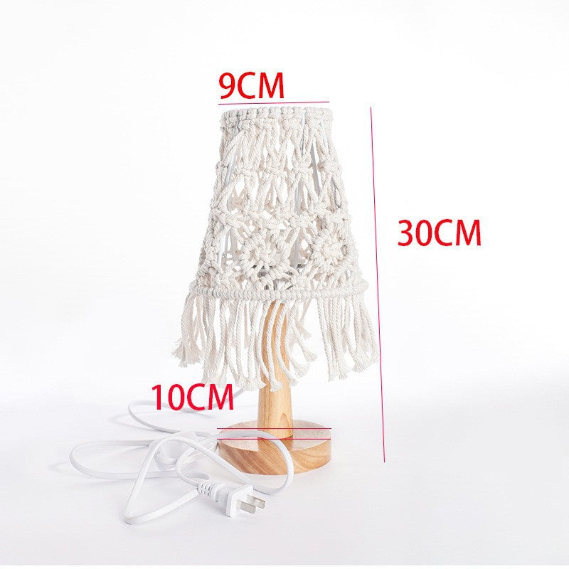 Macramé Table Lamp with Natural Wooden Base Bowlift
