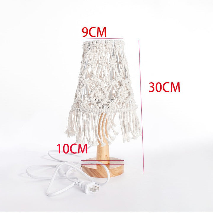 Macramé Table Lamp with Natural Wooden Base Bowlift