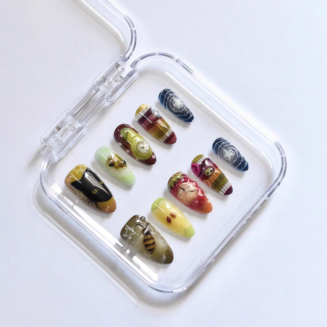 Artistic Ocean-Themed Press-On Nail Art Bowlift